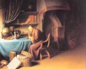 Old Man Lighting a Pipe - 格里特·道